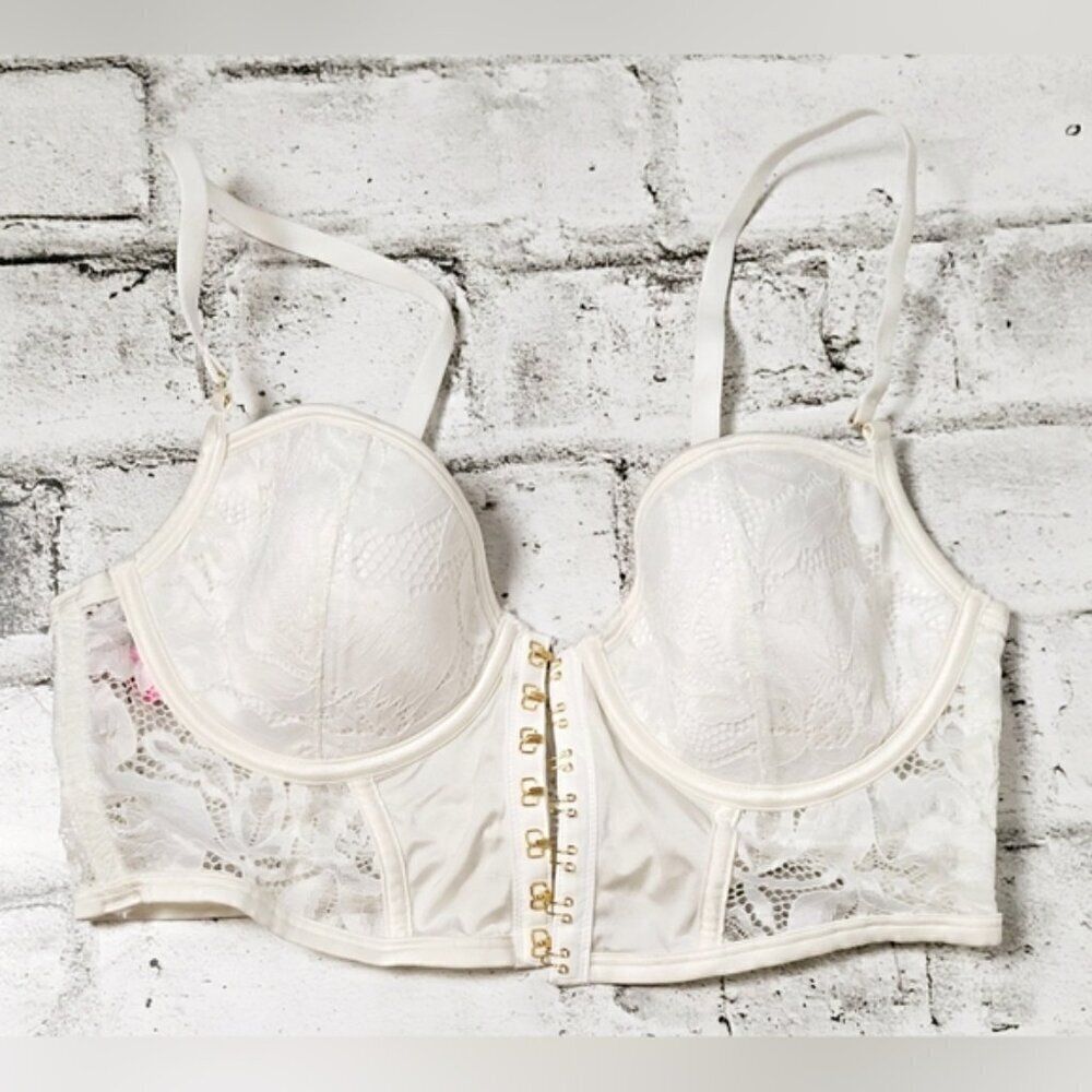 La Senza White Lace Bustier Bra Top Lightly Lined Corset Medium
